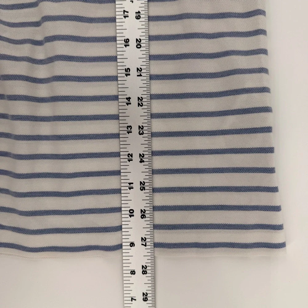 Ralph Lauren Knit Oxford Polo Shirt Mens Medium Blue White Striped Short Sleeve